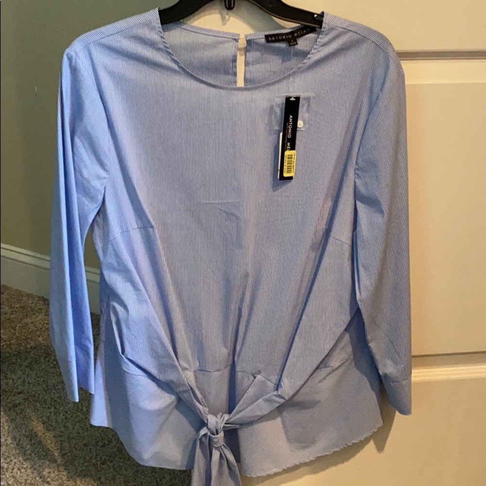 NWT Antonio Melani light blue/white striped top